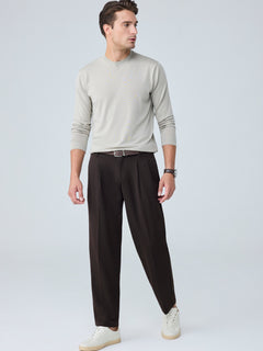Erkek Baggy Fit Pileli Kumaş Pantolon Kahverengi 0172DNGR