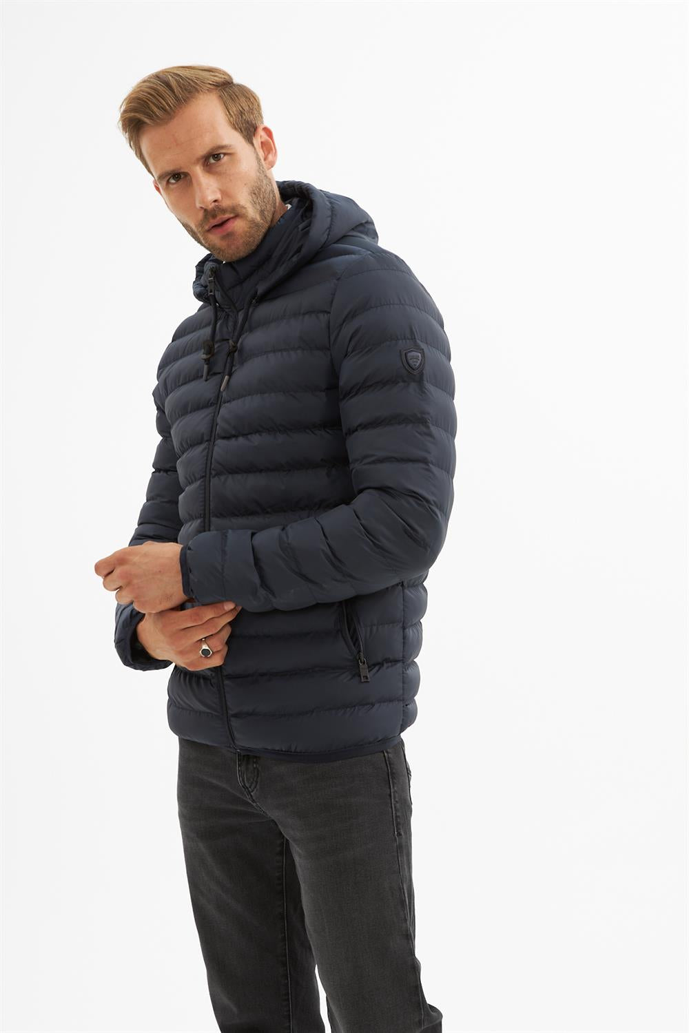 Erkek Çıkarılabilir Kapüşonlu Basic Şişme Mont Lacivert 32DNGRKLV
