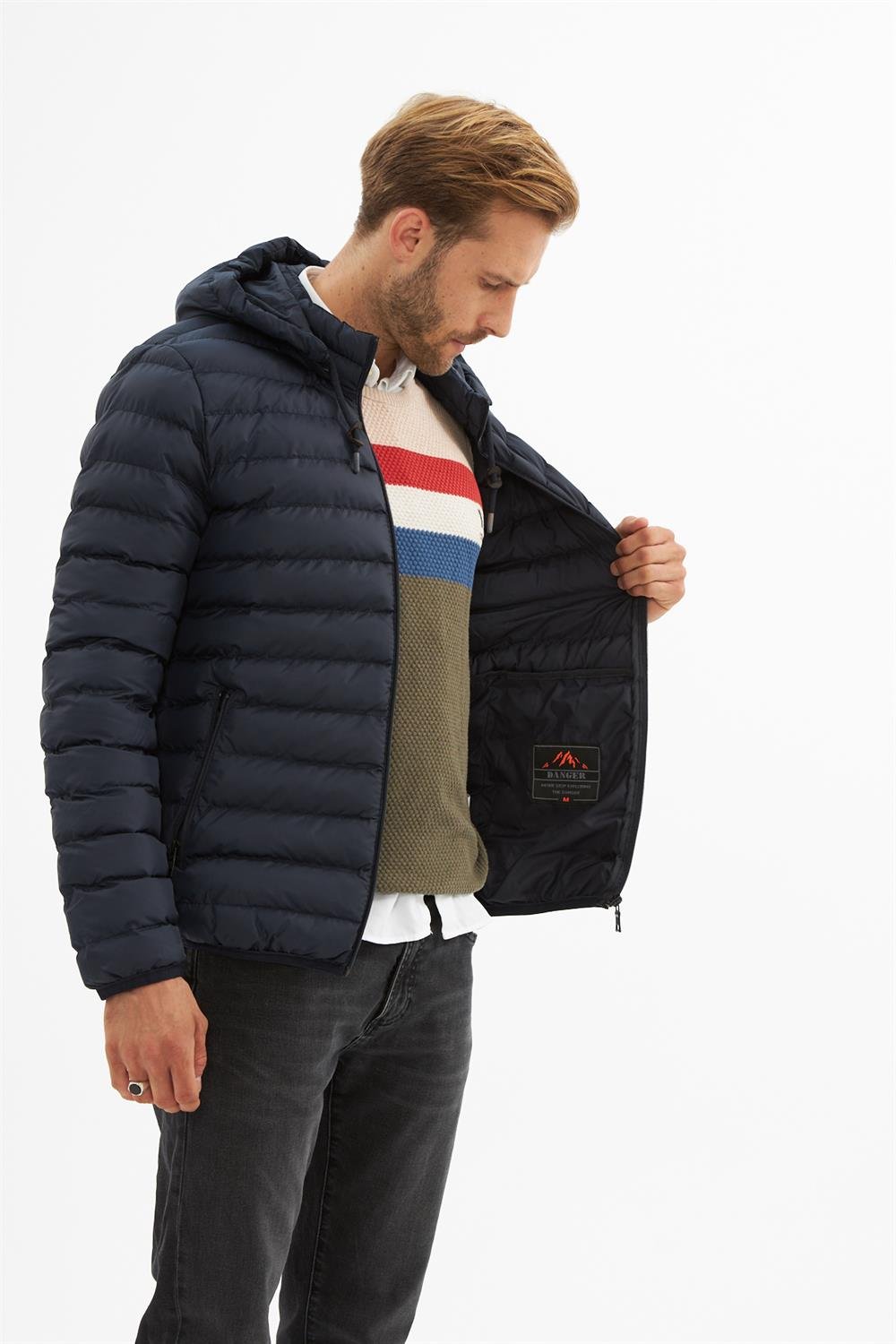 Erkek Çıkarılabilir Kapüşonlu Basic Şişme Mont Lacivert 32DNGRKLV