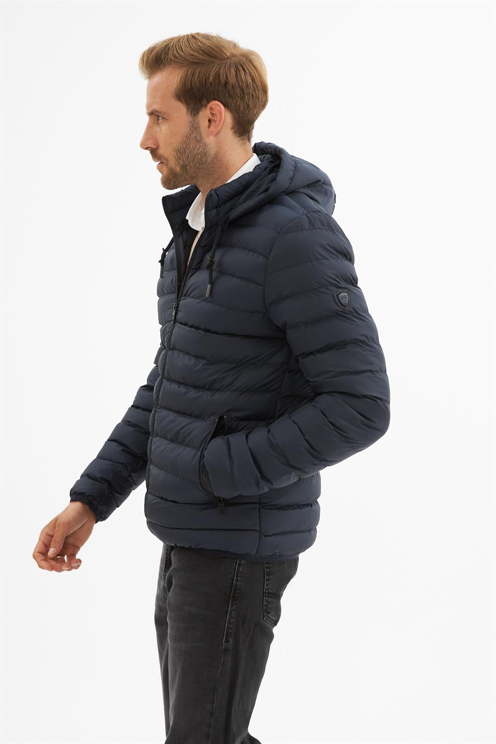 Erkek Çıkarılabilir Kapüşonlu Basic Şişme Mont Lacivert 32DNGRKLV