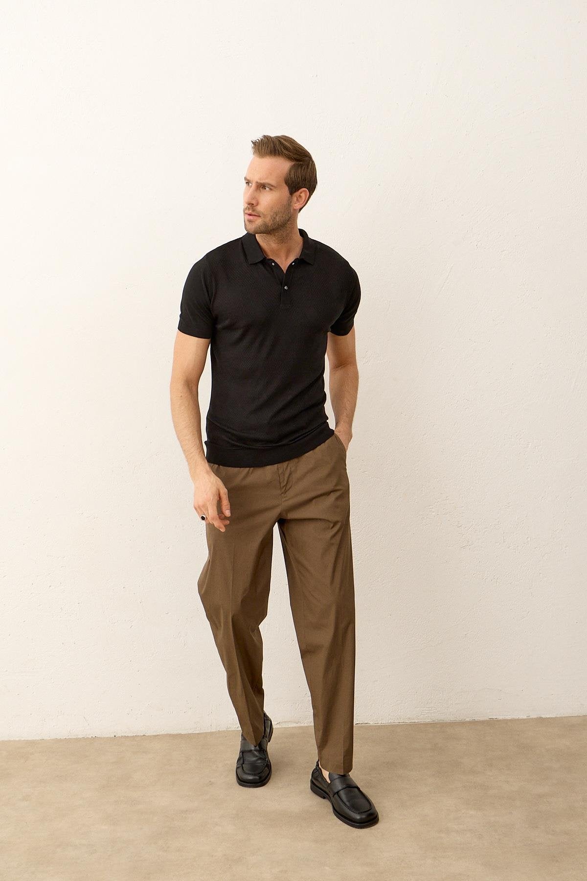 Erkek Çıtçıt Kapamalı Slim-Fit Yazlık Triko T-shirt
Siyah 5001DNGR