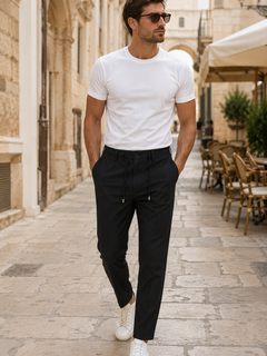 Erkek Comfort Fit Siyah Çizgili Jogger Pantolon Esnek Kumaş 0247DNGR