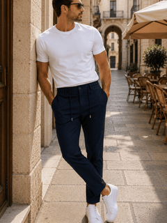 Erkek Comfort Fit Lacivert Çizgili Jogger Pantolon Esnek Kumaş 0247DNGR