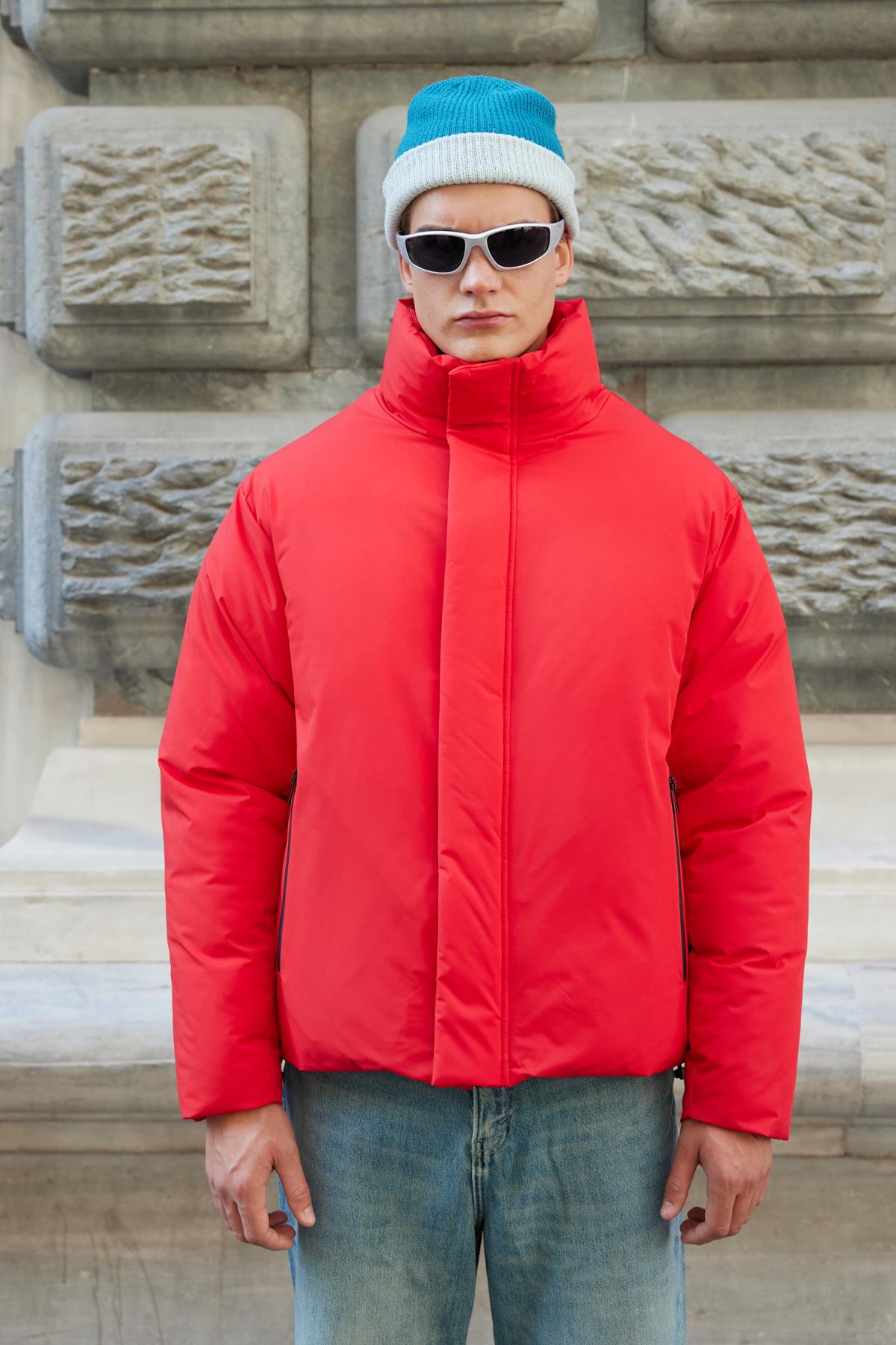 Erkek Oversize Şişme Mont Kırmızı 3637DNGR