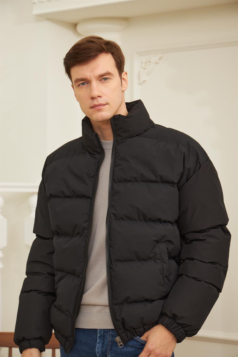 Erkek Oversize Şişme Mont Siyah 832DNGR