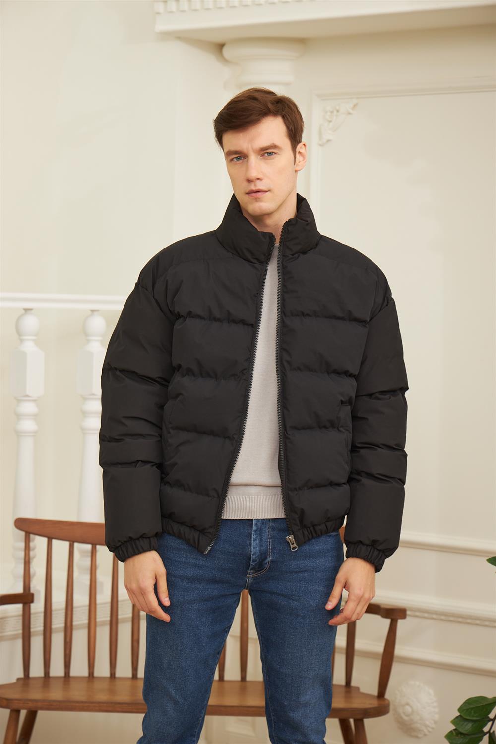 Erkek Oversize Şişme Mont Siyah 832DNGR