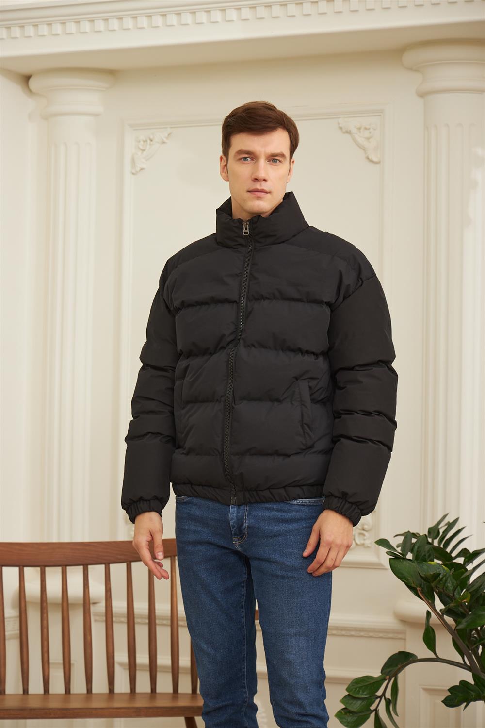 Erkek Oversize Şişme Mont Siyah 832DNGR