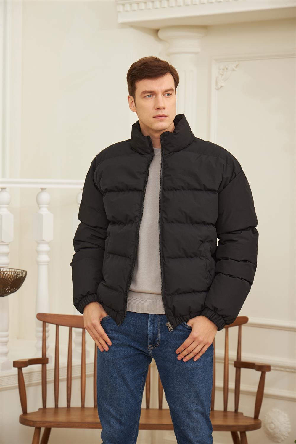 Erkek Oversize Şişme Mont Siyah 832DNGR
