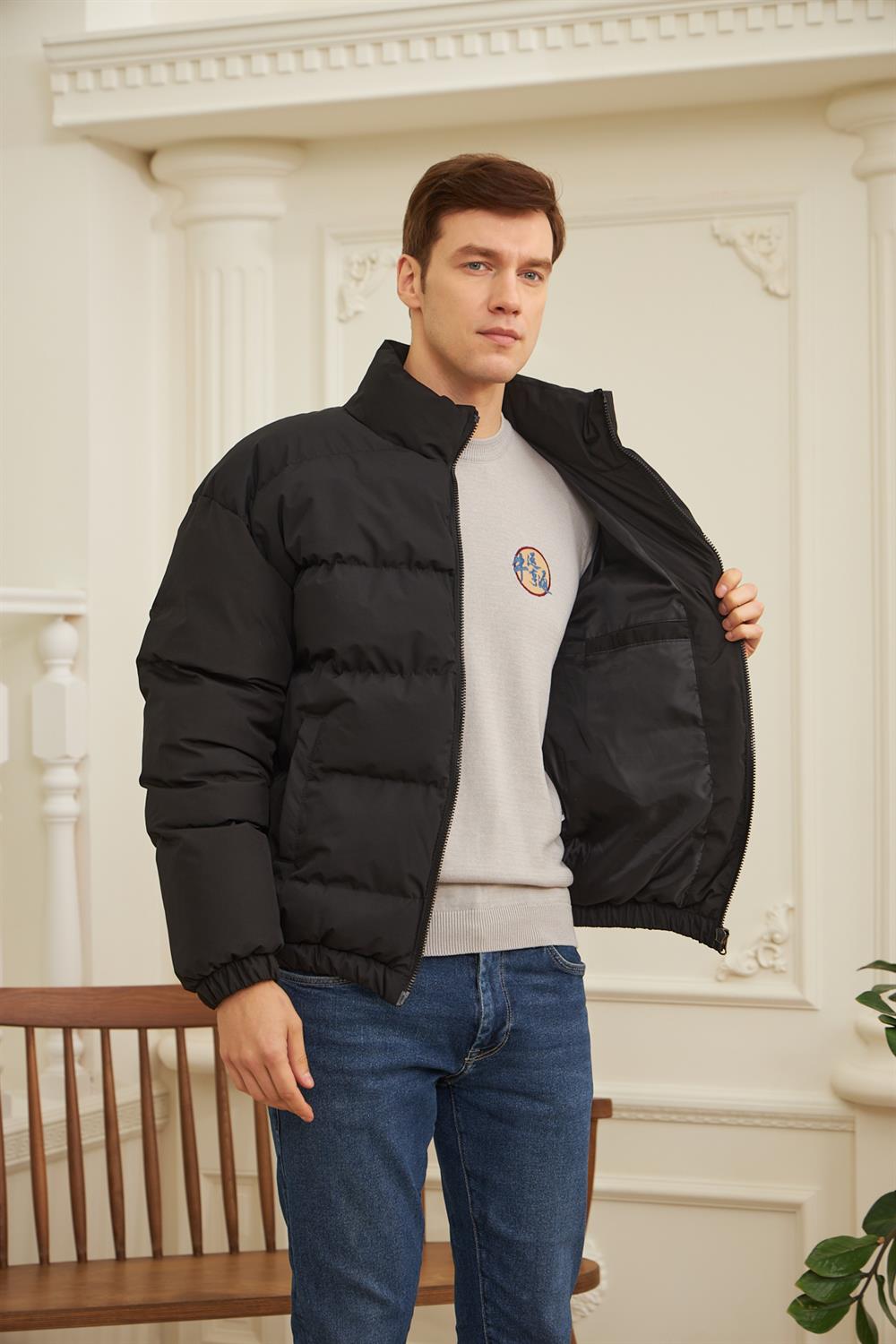 Erkek Oversize Şişme Mont Siyah 832DNGR