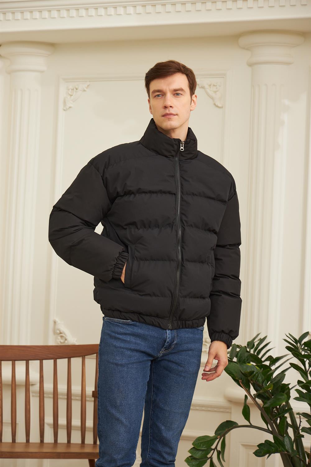 Erkek Oversize Şişme Mont Siyah 832DNGR
