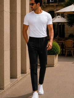 Erkek Premium Poliamid Kumaş Comfort Fit Jogger Siyah Pantolon - 252DNGR
