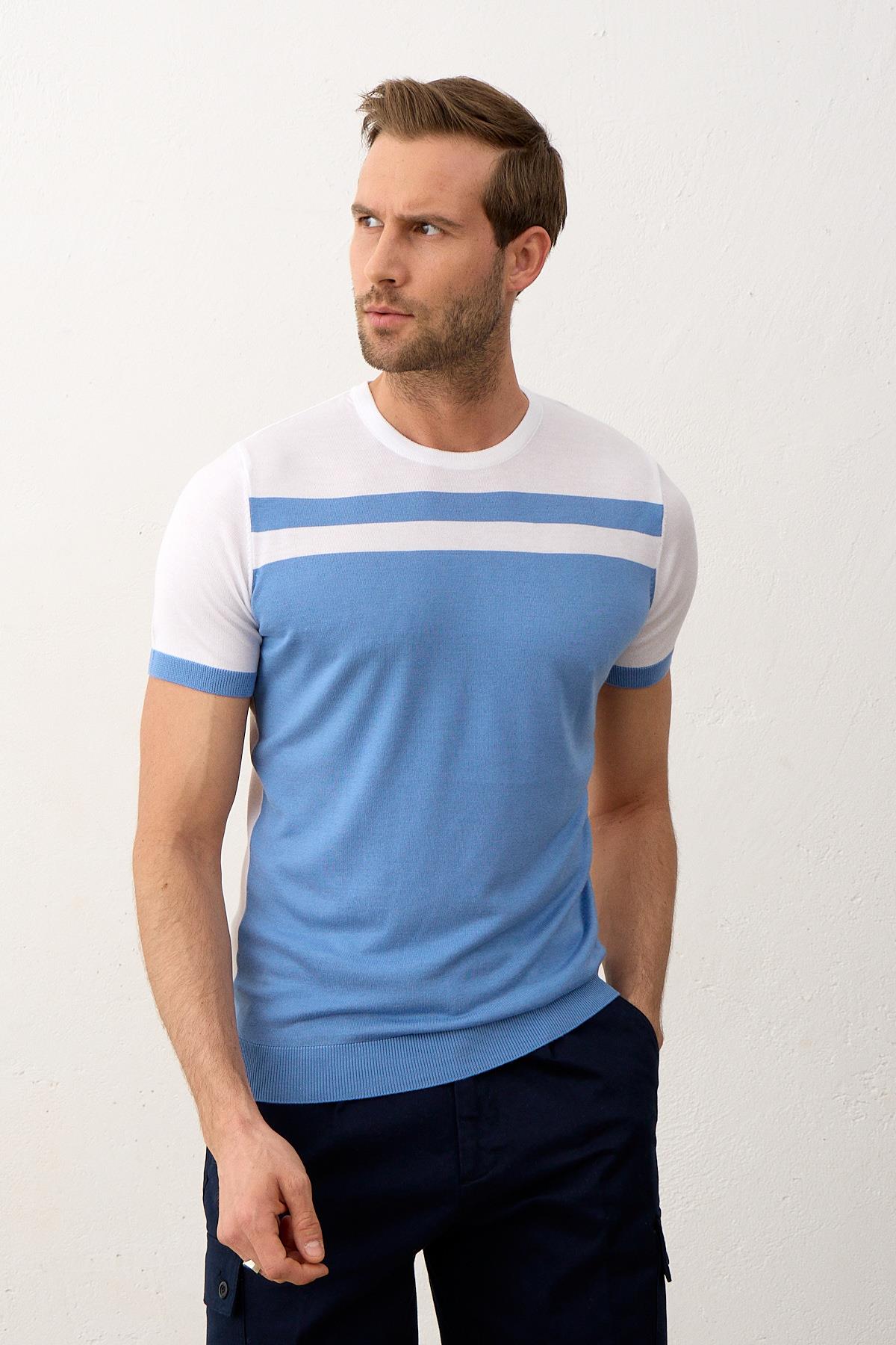 Erkek Renkli Slim-Fit Yazlık Triko Tişört Beyaz 5018DNGR1