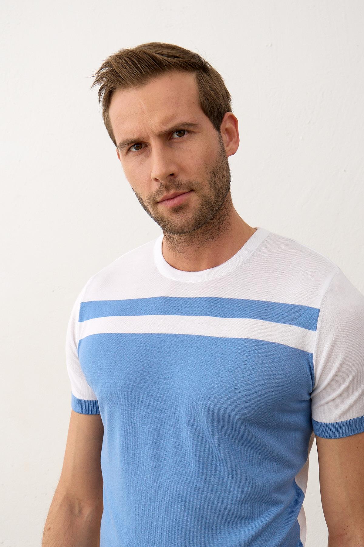 Erkek Renkli Slim-Fit Yazlık Triko Tişört Beyaz 5018DNGR1