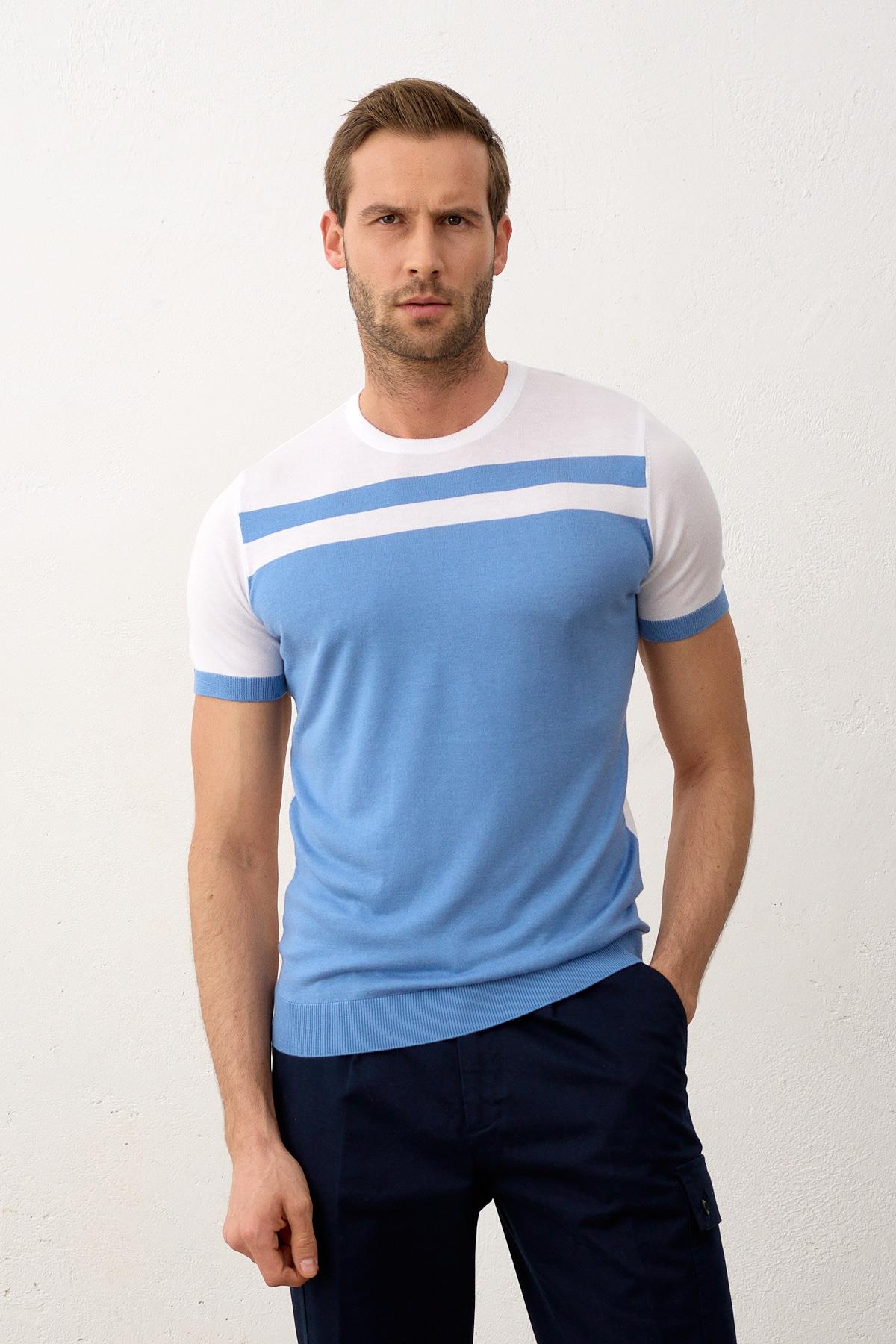Erkek Renkli Slim-Fit Yazlık Triko Tişört Beyaz 5018DNGR1