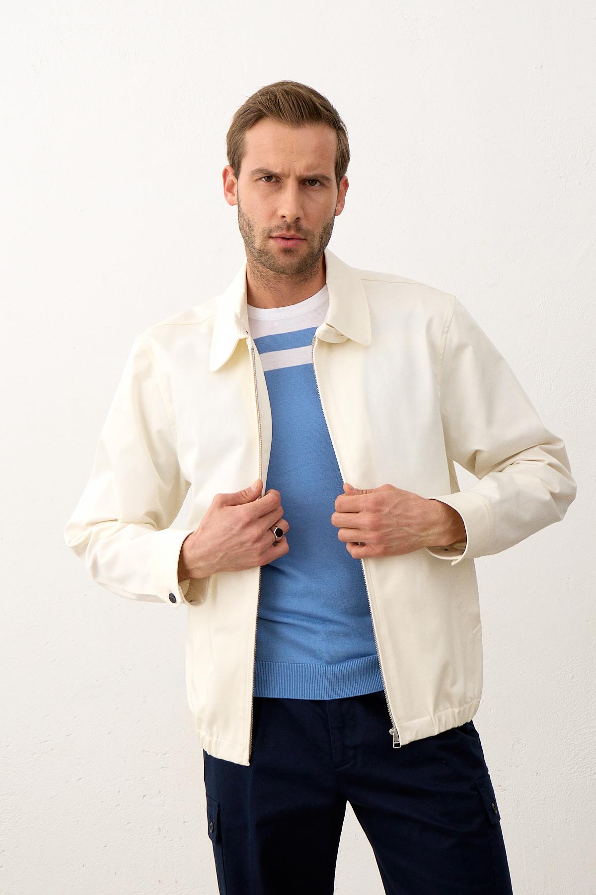 Erkek Renkli Slim-Fit Yazlık Triko Tişört Beyaz 5018DNGR1