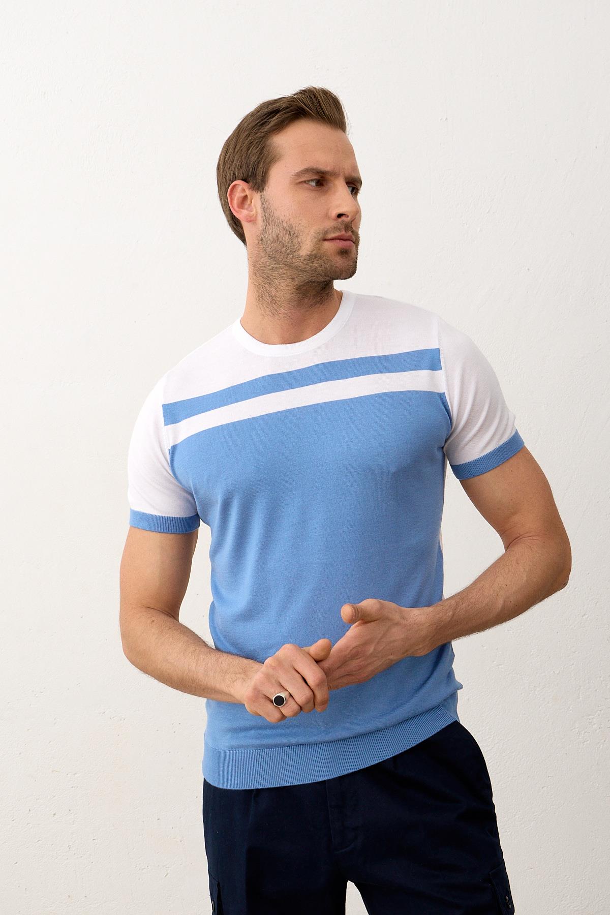 Erkek Renkli Slim-Fit Yazlık Triko Tişört Beyaz 5018DNGR1