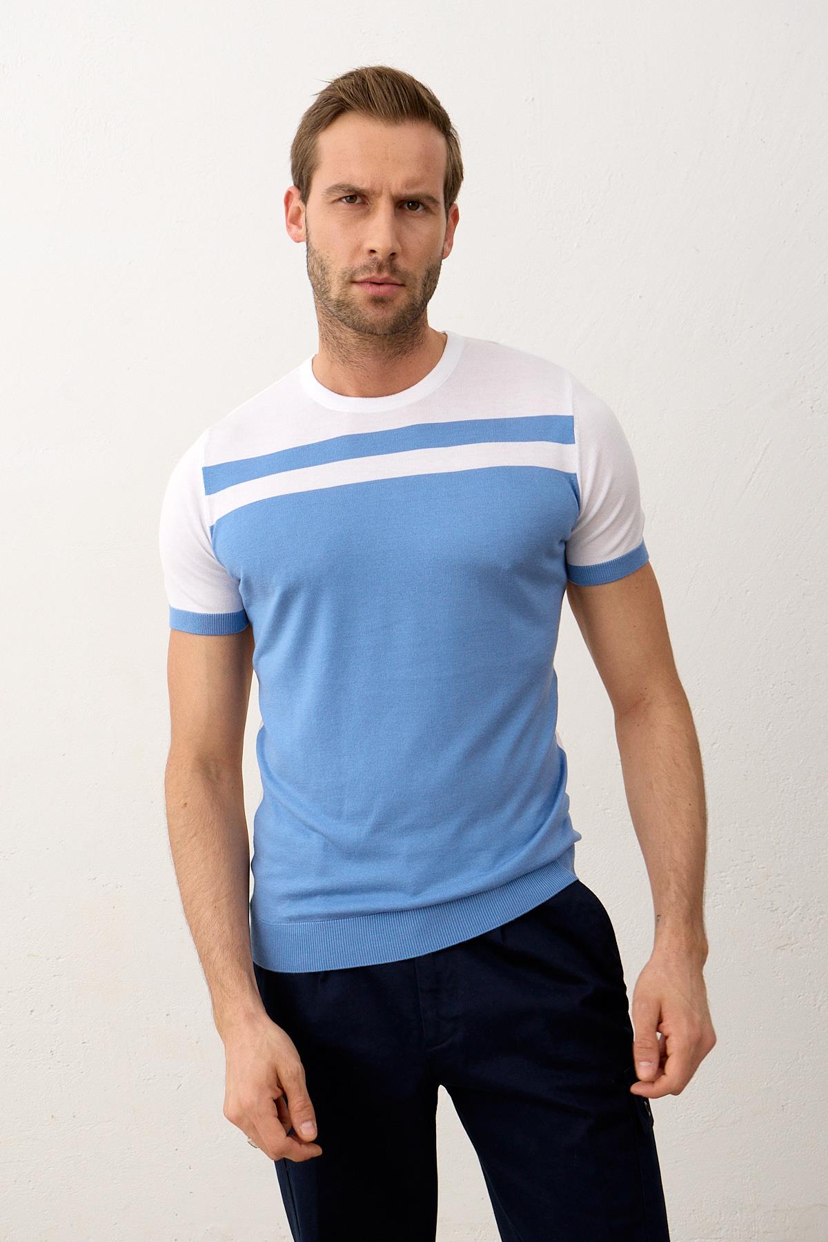 Erkek Renkli Slim-Fit Yazlık Triko Tişört Beyaz 5018DNGR1