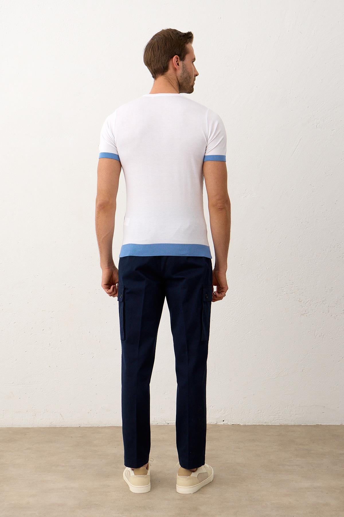 Erkek Renkli Slim-Fit Yazlık Triko Tişört Beyaz 5018DNGR1