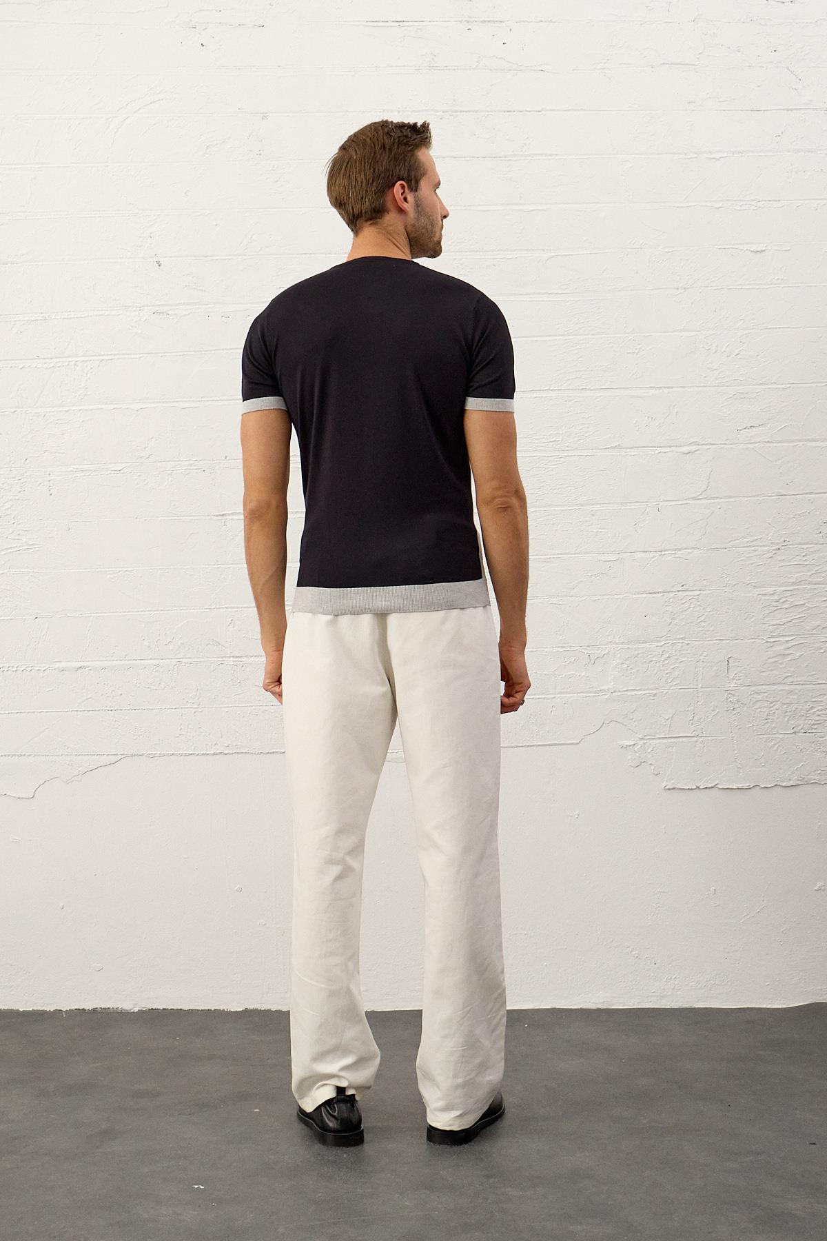 Erkek Renkli Slim-Fit Yazlık Triko Tişört Koyu Lacivert 5018DNGR1