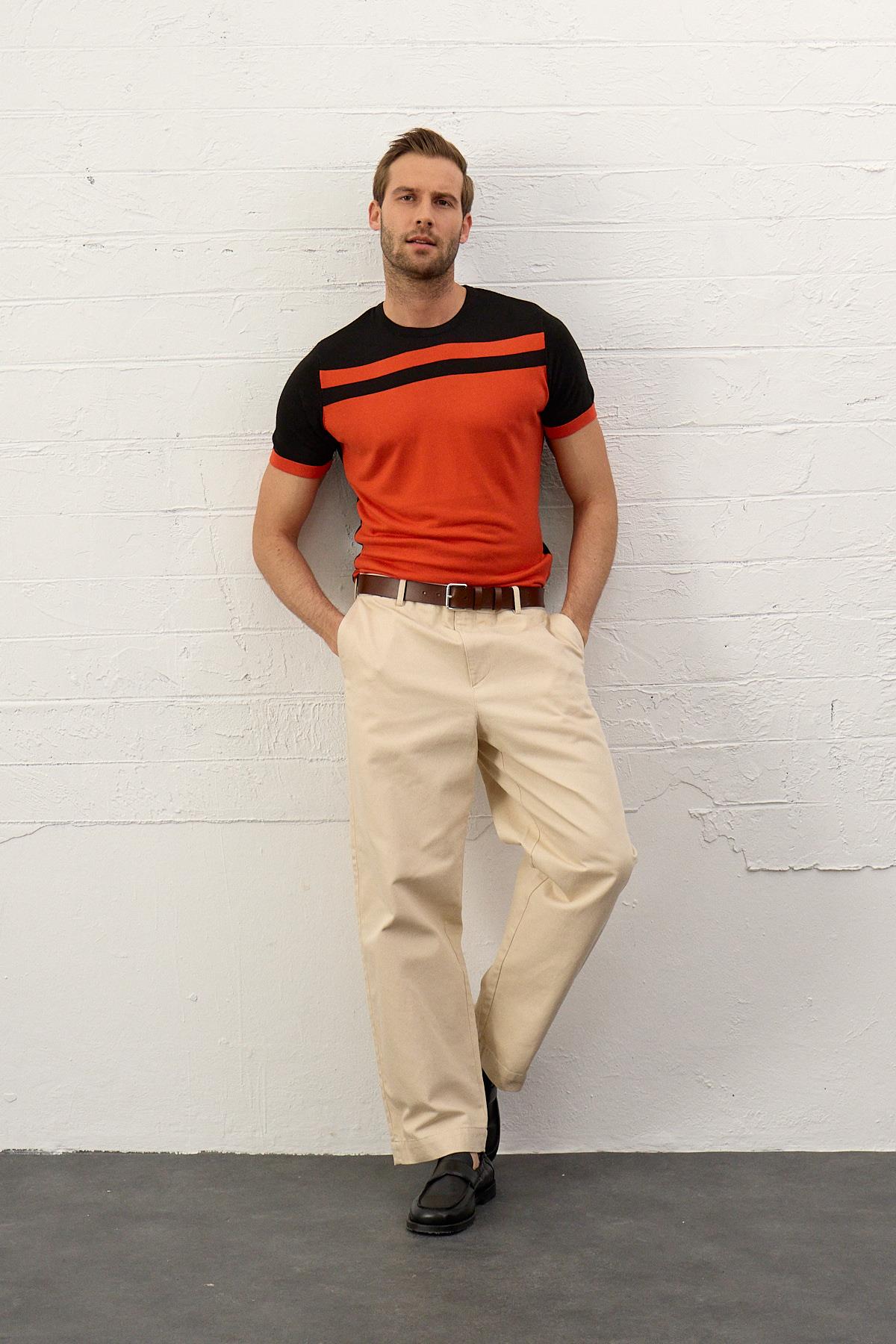 Erkek Renkli Slim-Fit Yazlık Triko Tişört Siyah 5018DNGR1