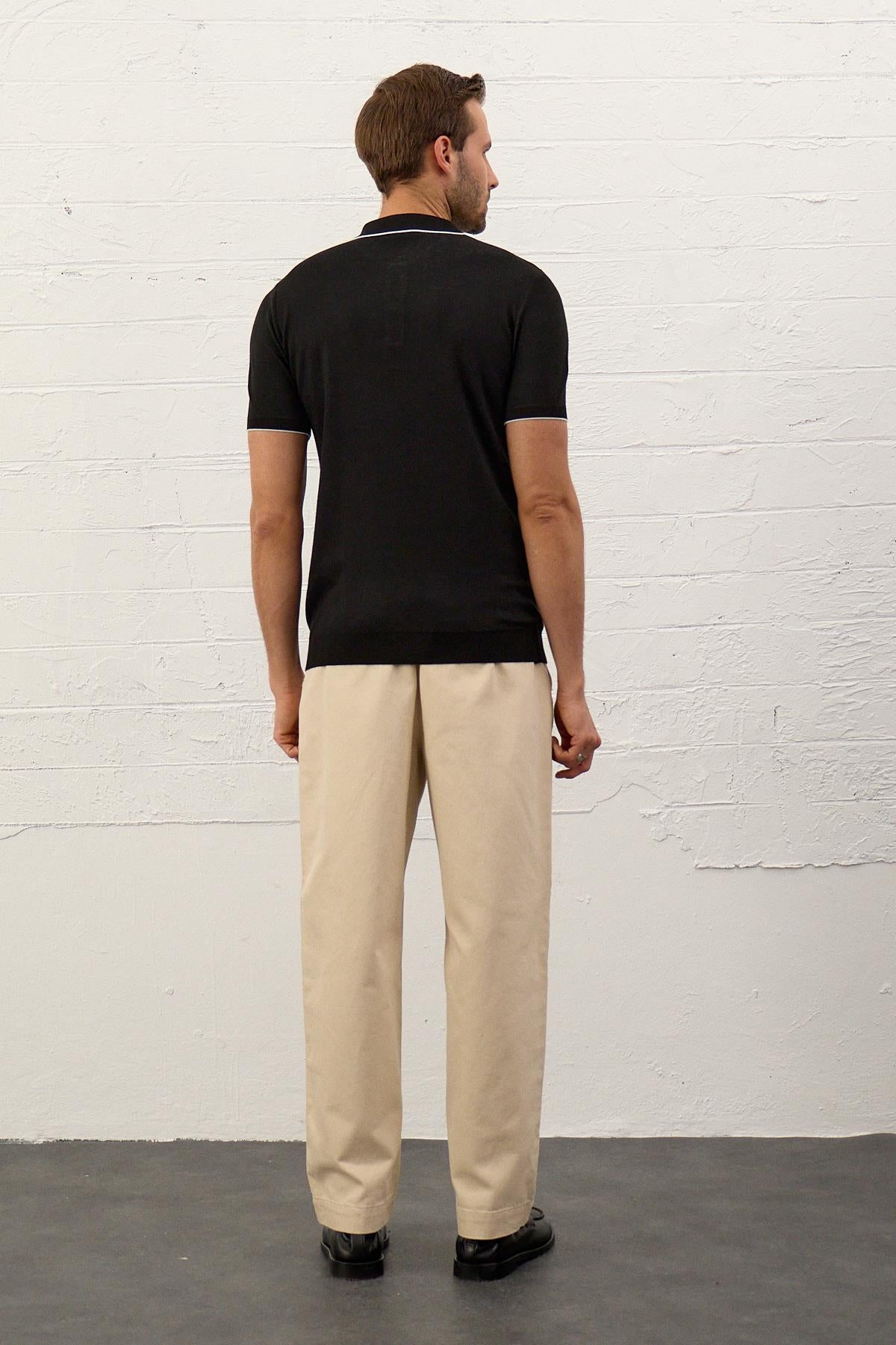 Erkek Slim-Fit Polo Yaka İnce Triko T-shirtSiyah 5012DNGR