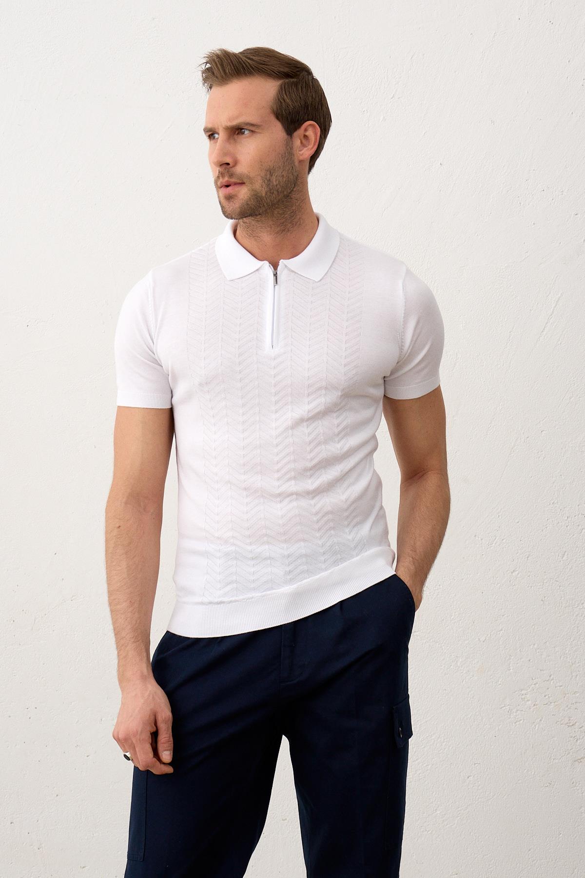 Erkek Slim-Fit Polo Yaka Yazlık Triko T-shirt
Beyaz 5006DNGR