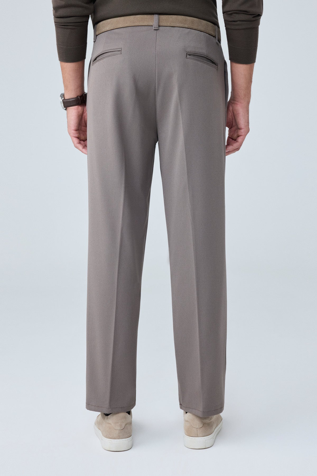 Erkek Baggy Fit Pileli Kumaş Pantolon Vizon 0172DNGR