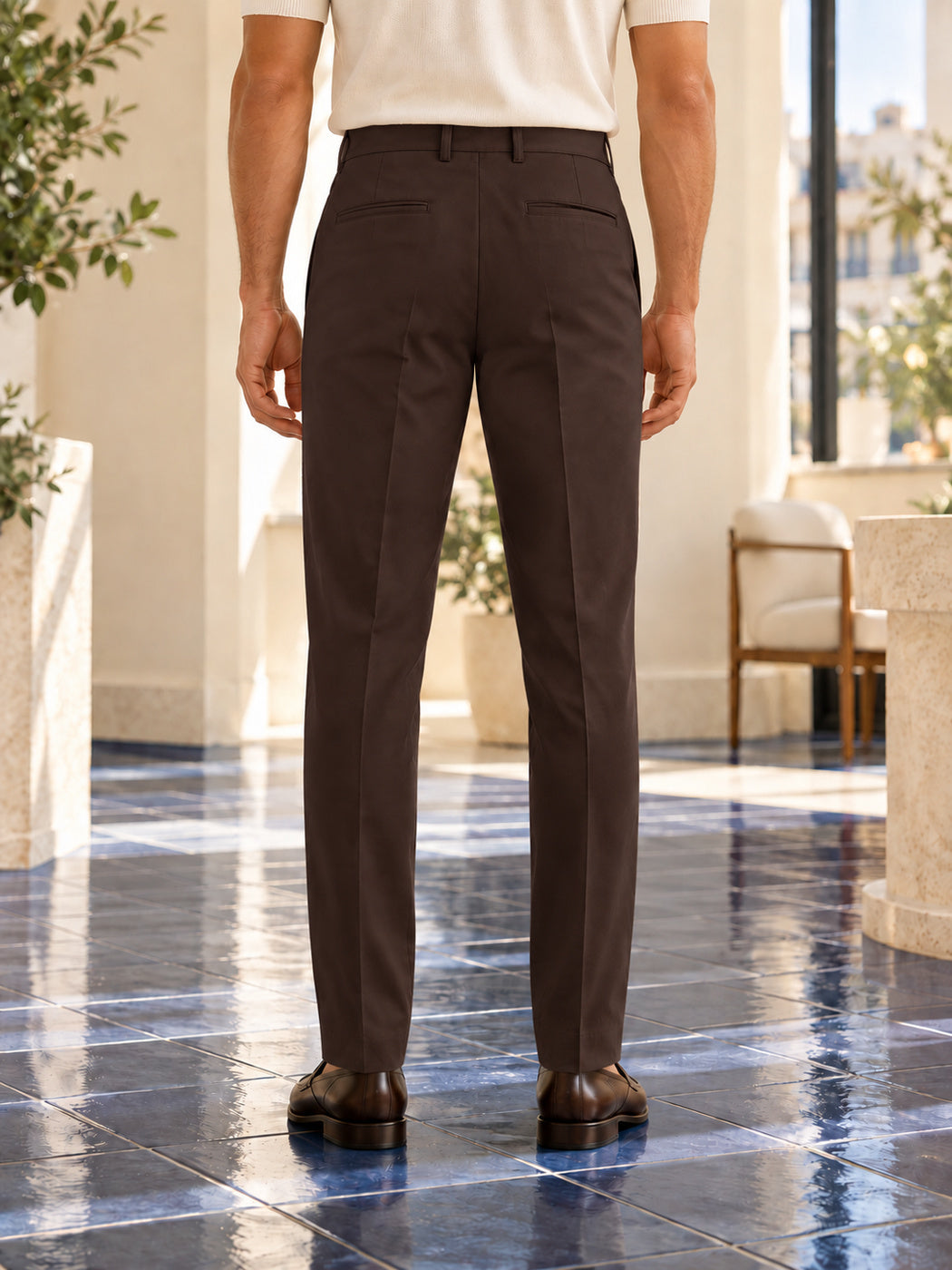 Erkek Comfort Fit Dokulu Chino Pantolon Kahverengi 0173DNGR