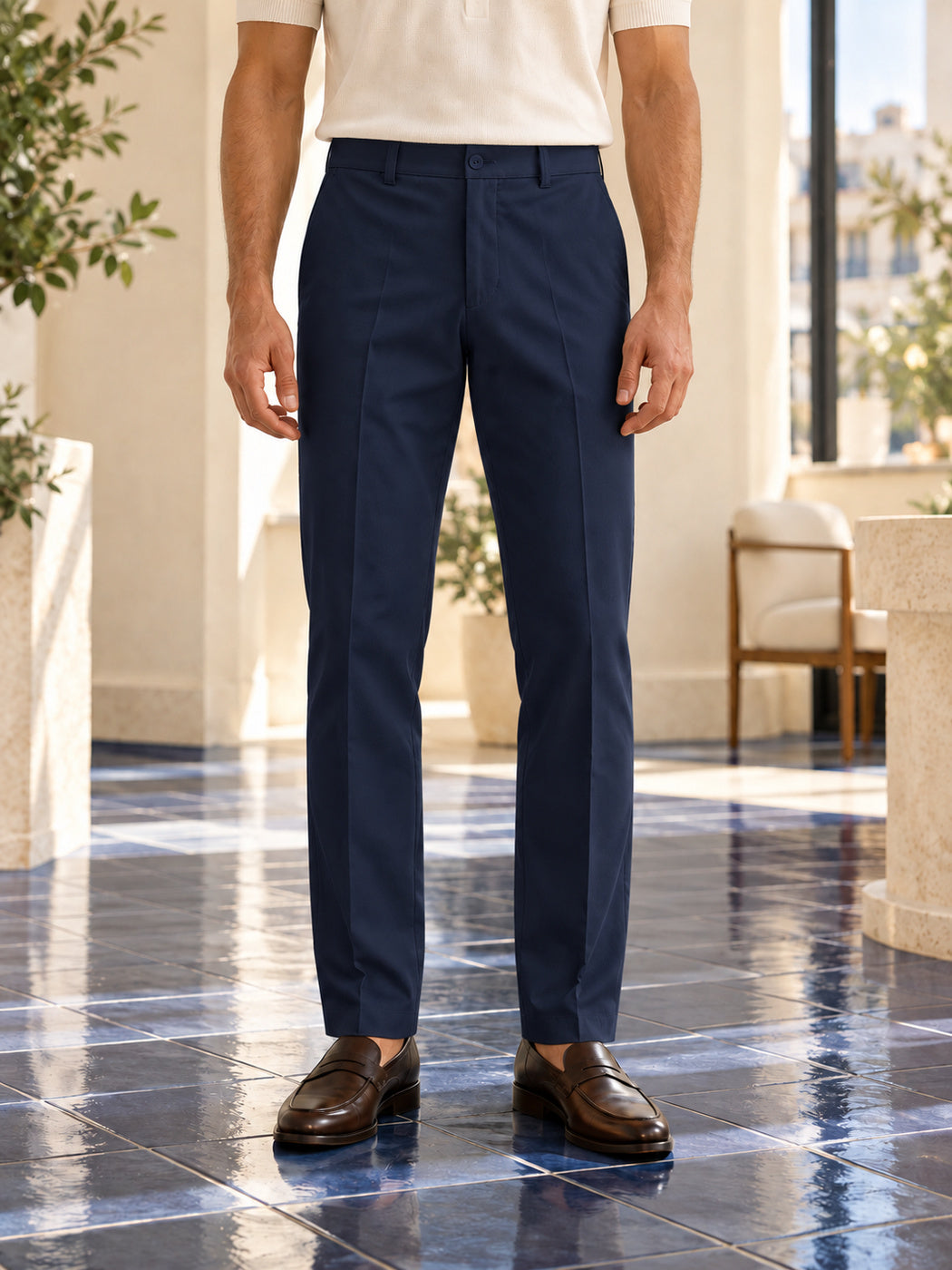 Erkek Comfort Fit Dokulu Chino Pantolon Lacivert 0173DNGR