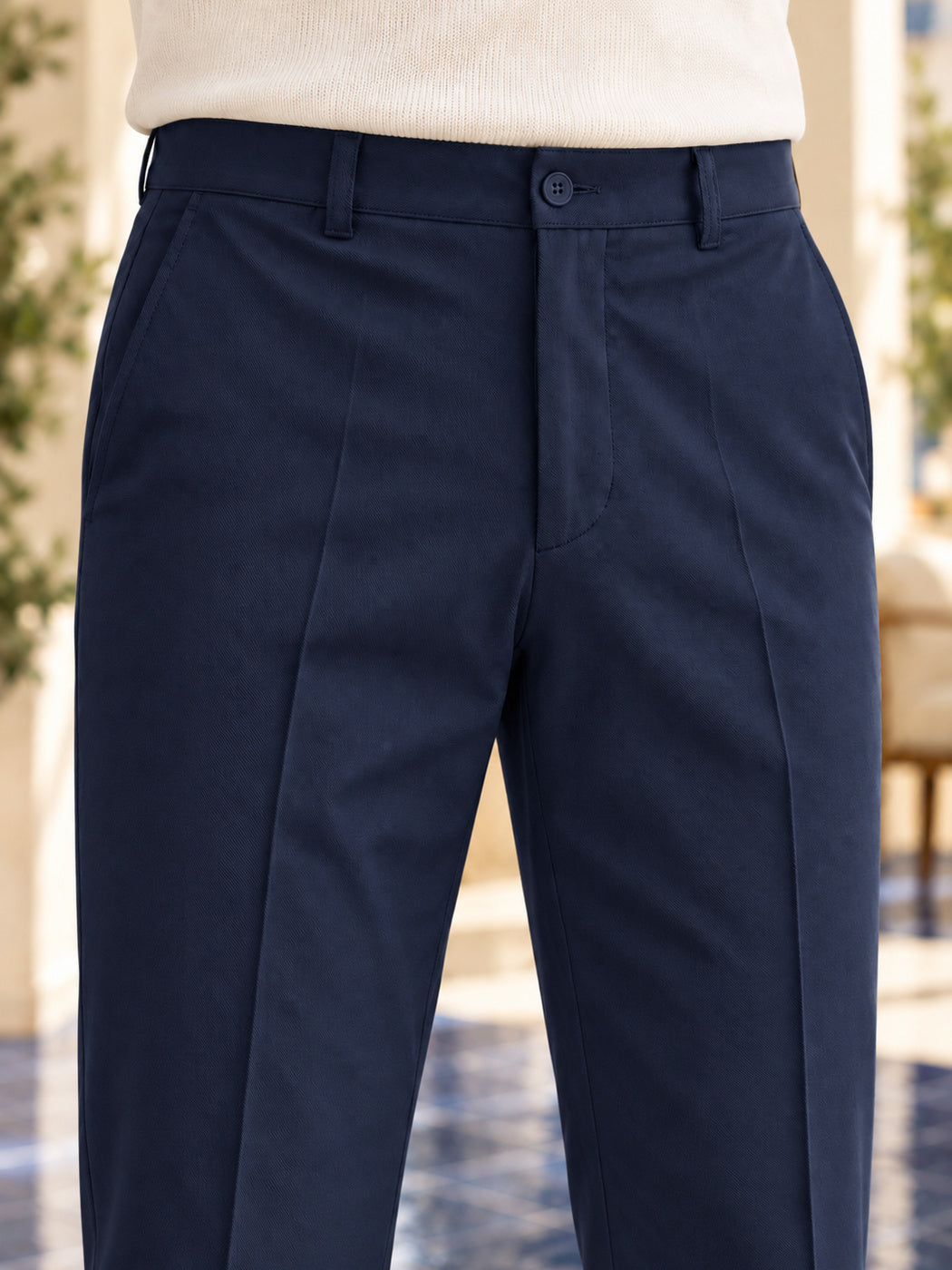 Erkek Comfort Fit Dokulu Chino Pantolon Lacivert 0173DNGR