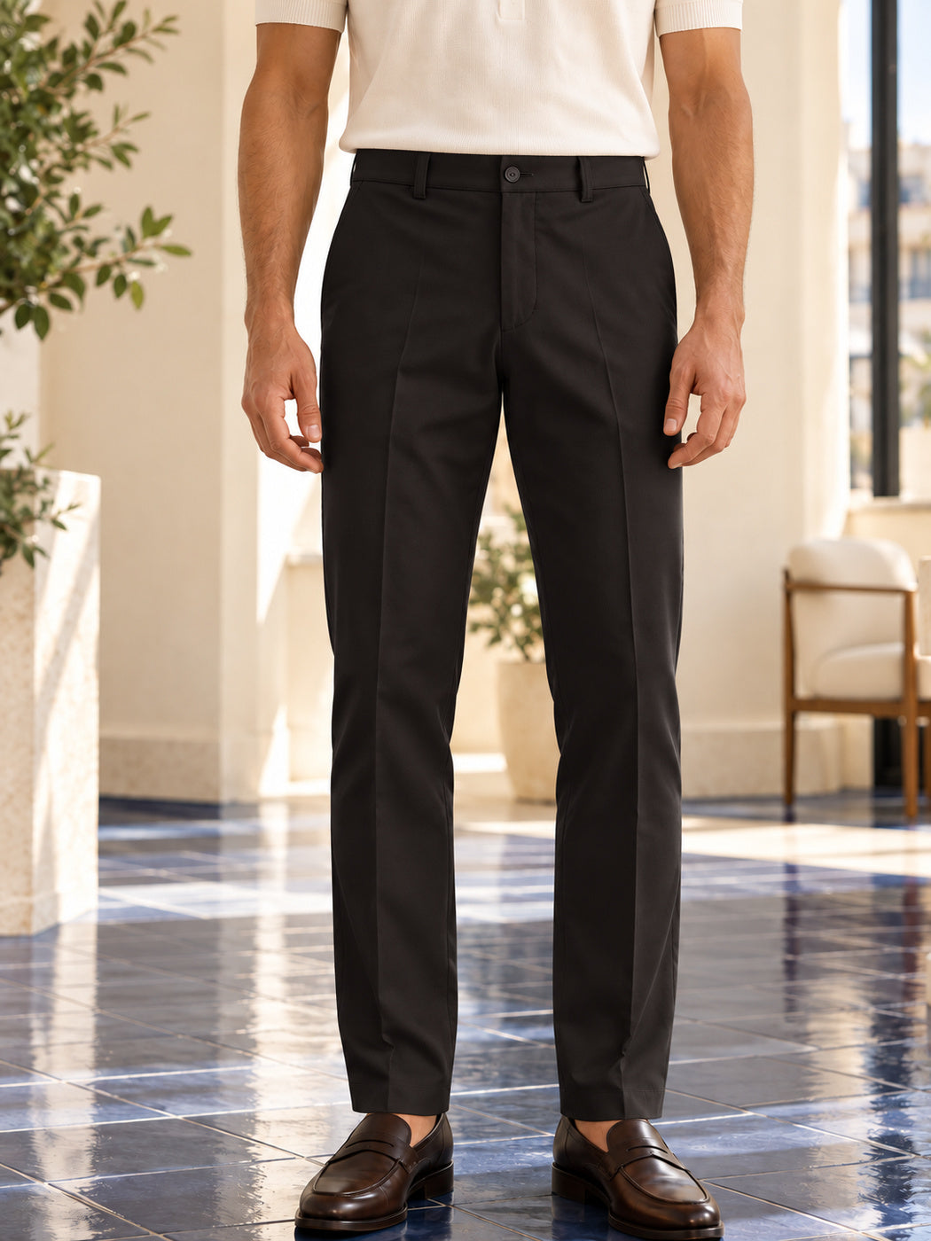 Erkek Comfort Fit Dokulu Chino Pantolon Siyah 0173DNGR