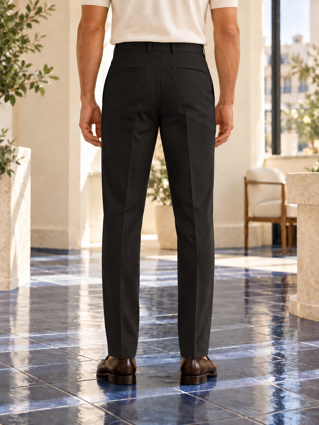 Erkek Comfort Fit Dokulu Chino Pantolon Siyah 0173DNGR