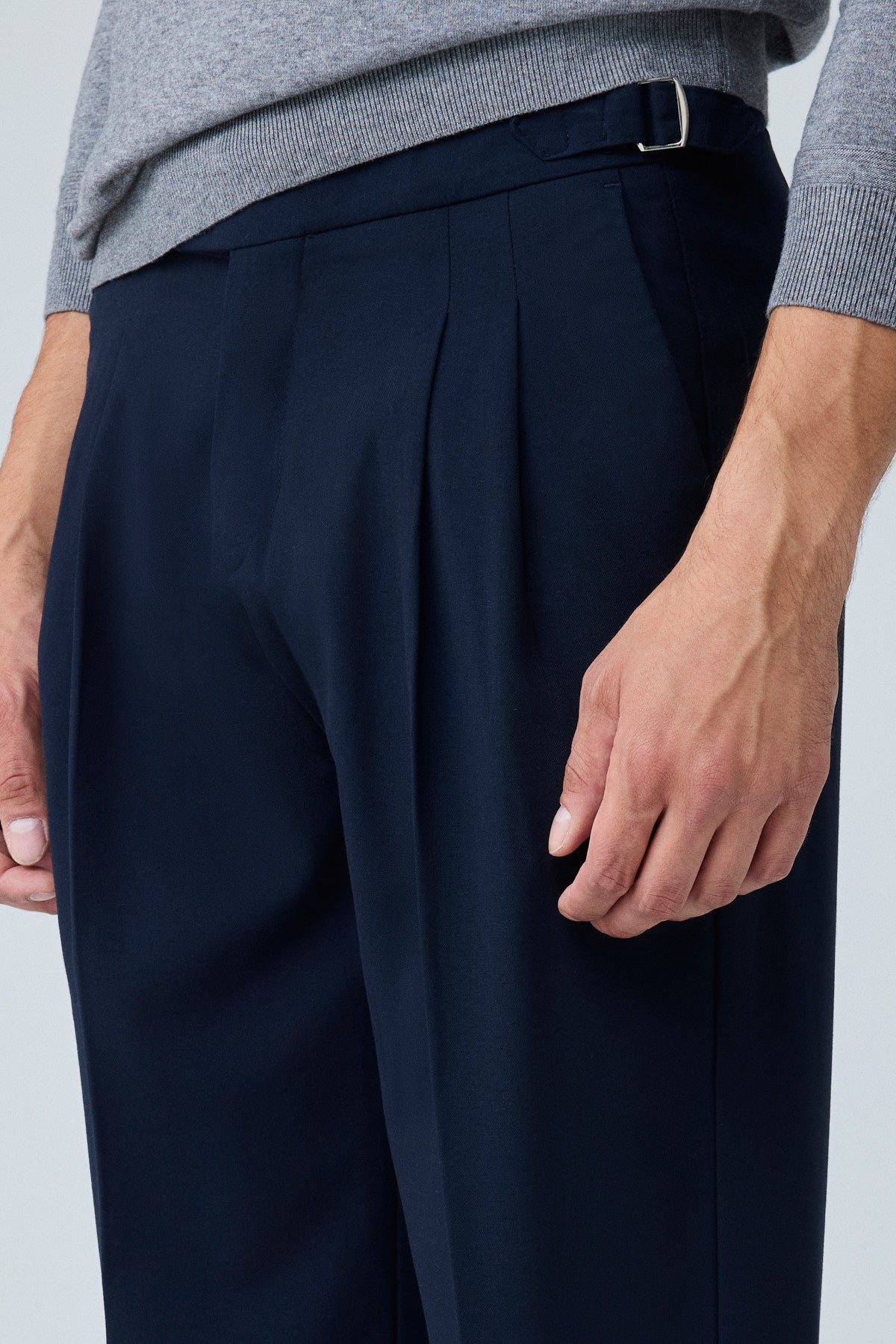 Erkek Viskon Karışımlı Yan Tokalı Pileli Baggy Pantolon Lacivert 0171DNGR