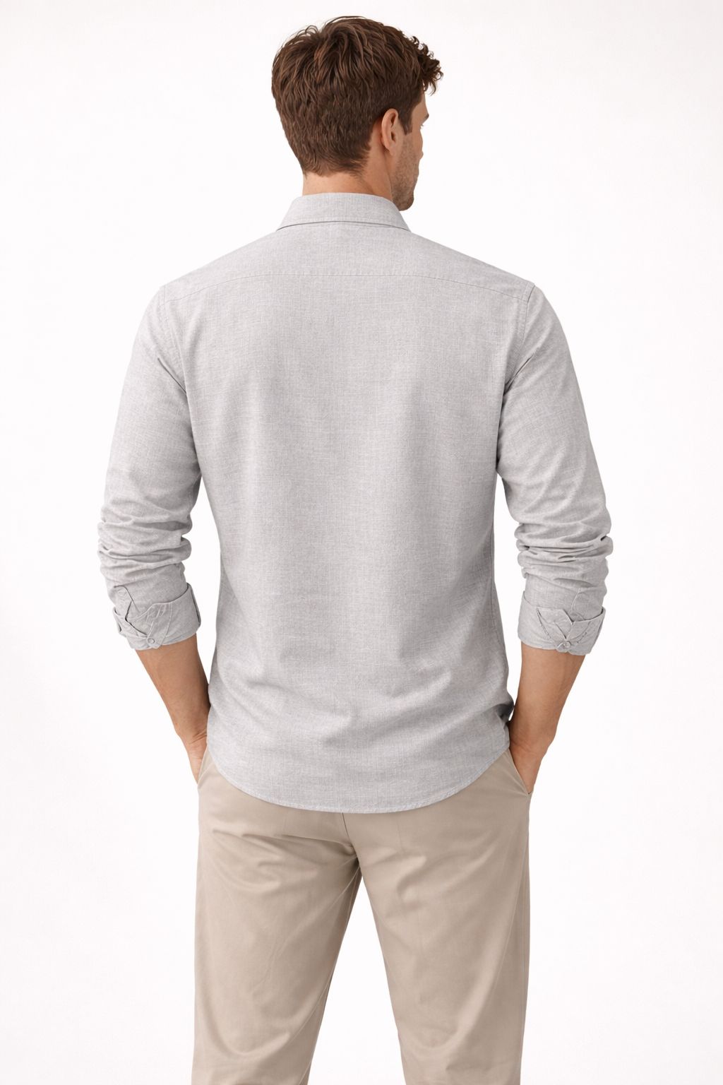 Premium Flamlı Pamuklu Keten Görünümlü Erkek Gömlek Bej