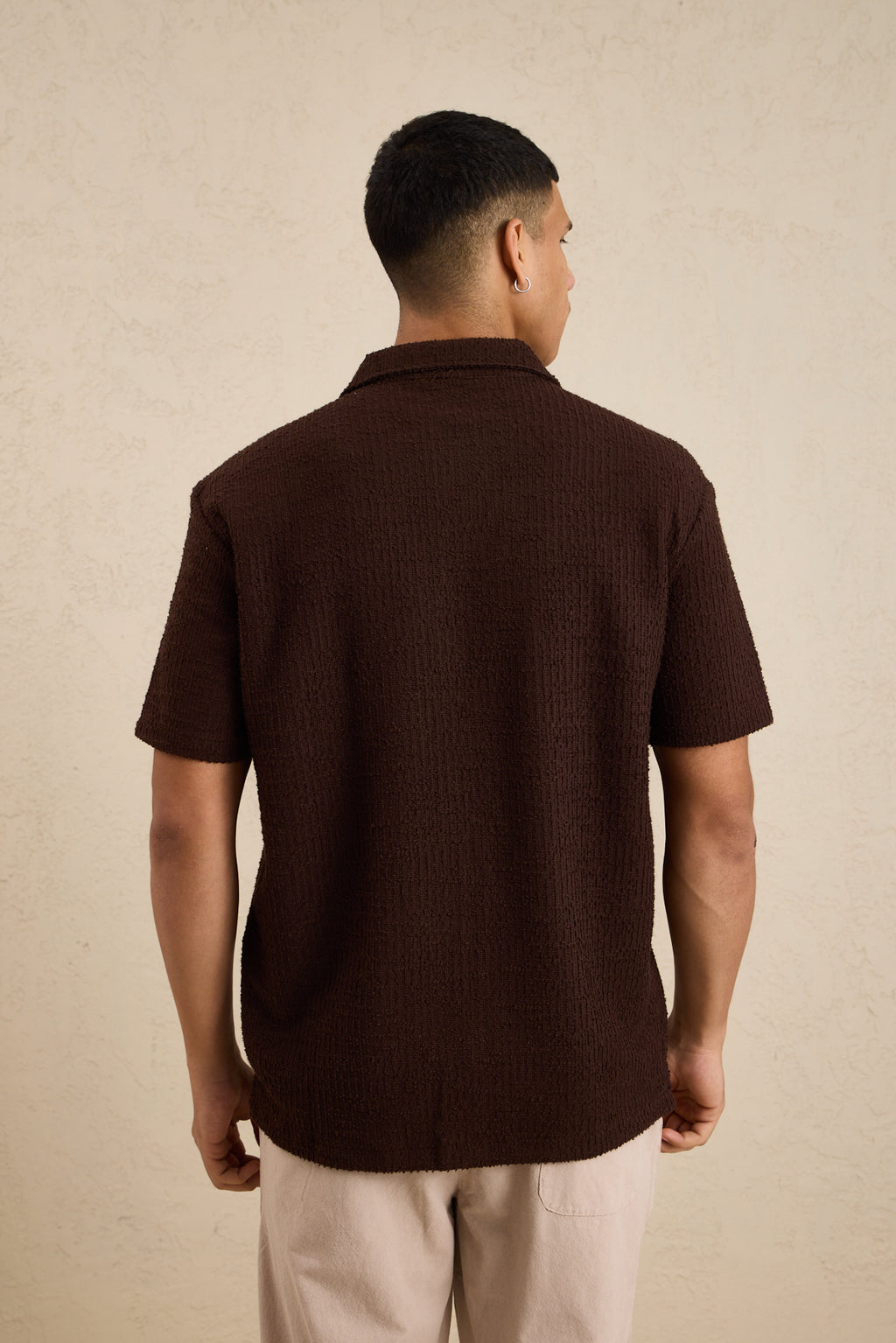 Erkek Teknik Kumaş Jakarlı Gömlek Kahverengi