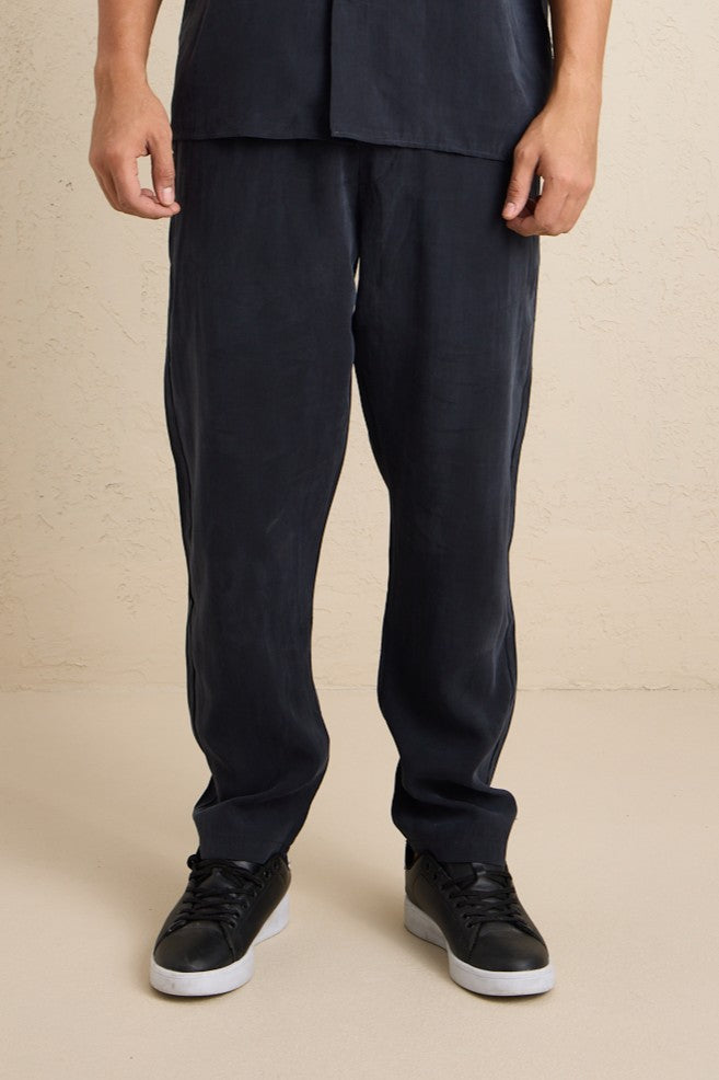 Erkek Modal Kumaş Pantolon Gömlek Takım Siyah