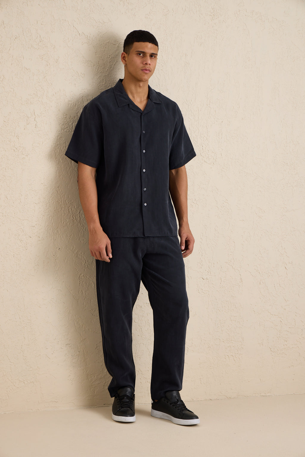 Erkek Modal Kumaş Pantolon Gömlek Takım Siyah