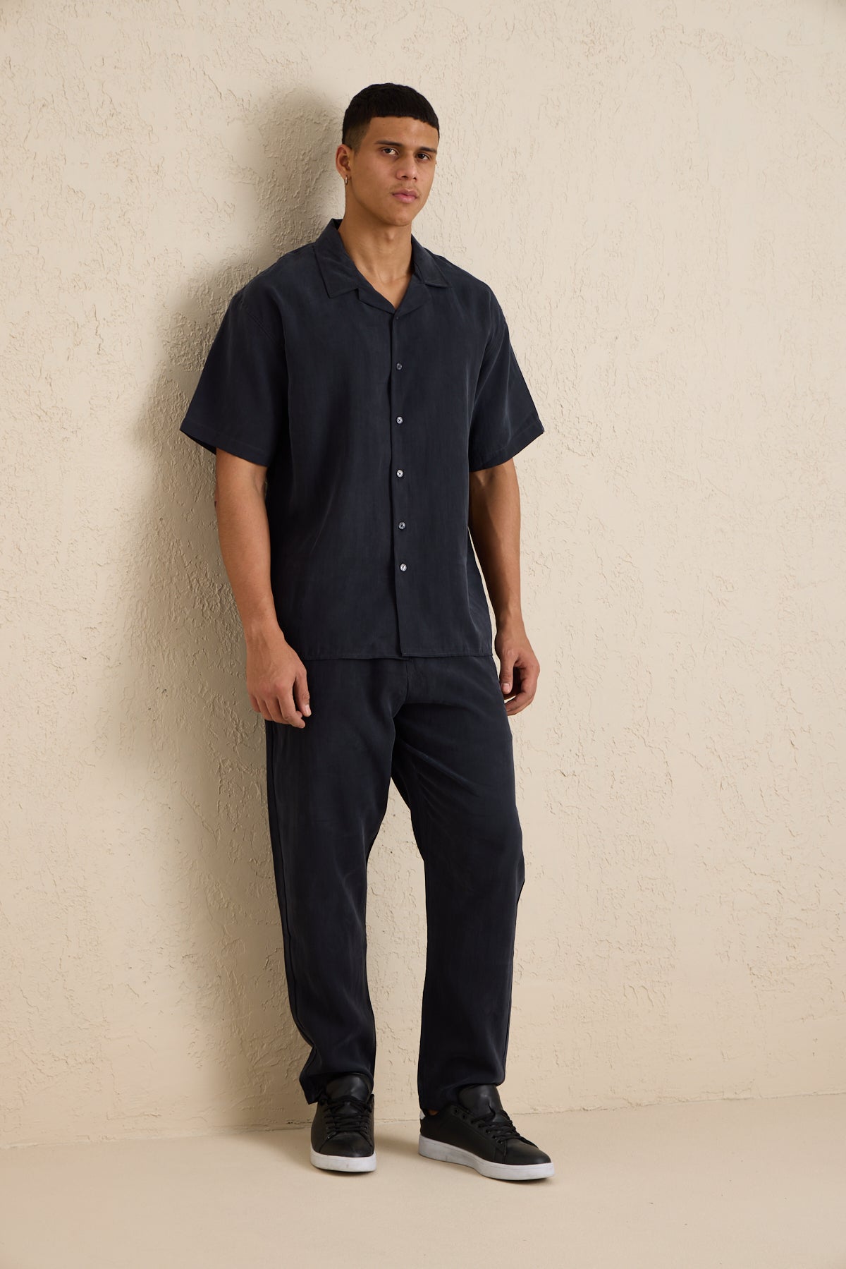 Erkek Modal Kumaş Pantolon Gömlek Takım Siyah