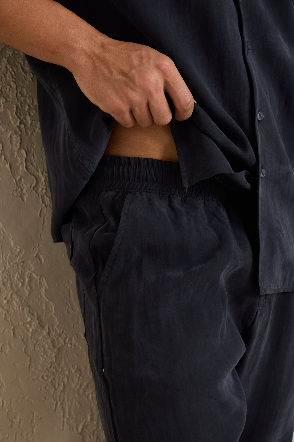 Erkek Modal Kumaş Pantolon Gömlek Takım Siyah