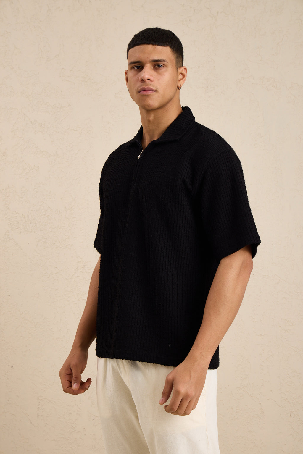 Erkek Teknik Kumaş Polo Yaka Tshirt Siyah