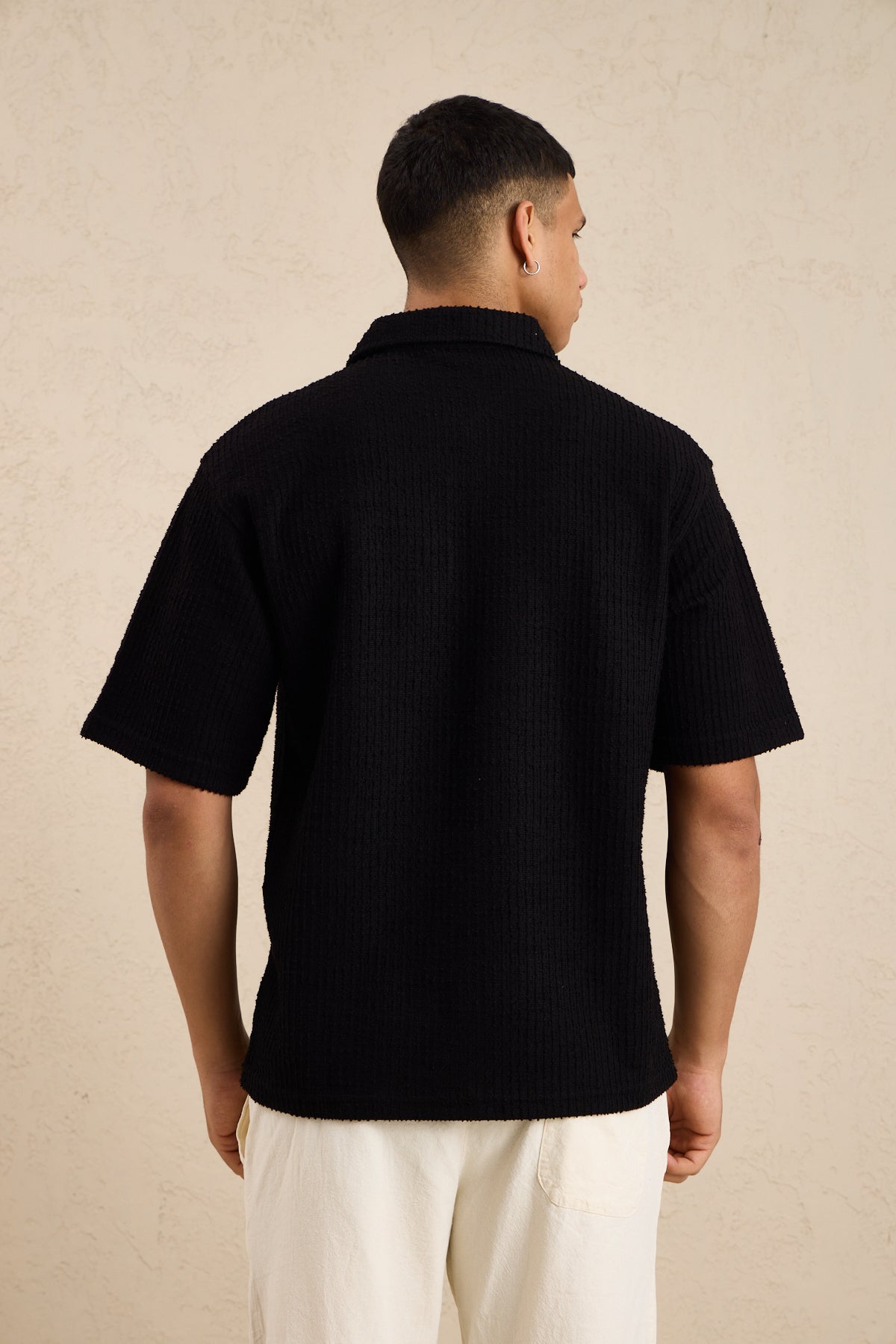 Erkek Teknik Kumaş Polo Yaka Tshirt Siyah