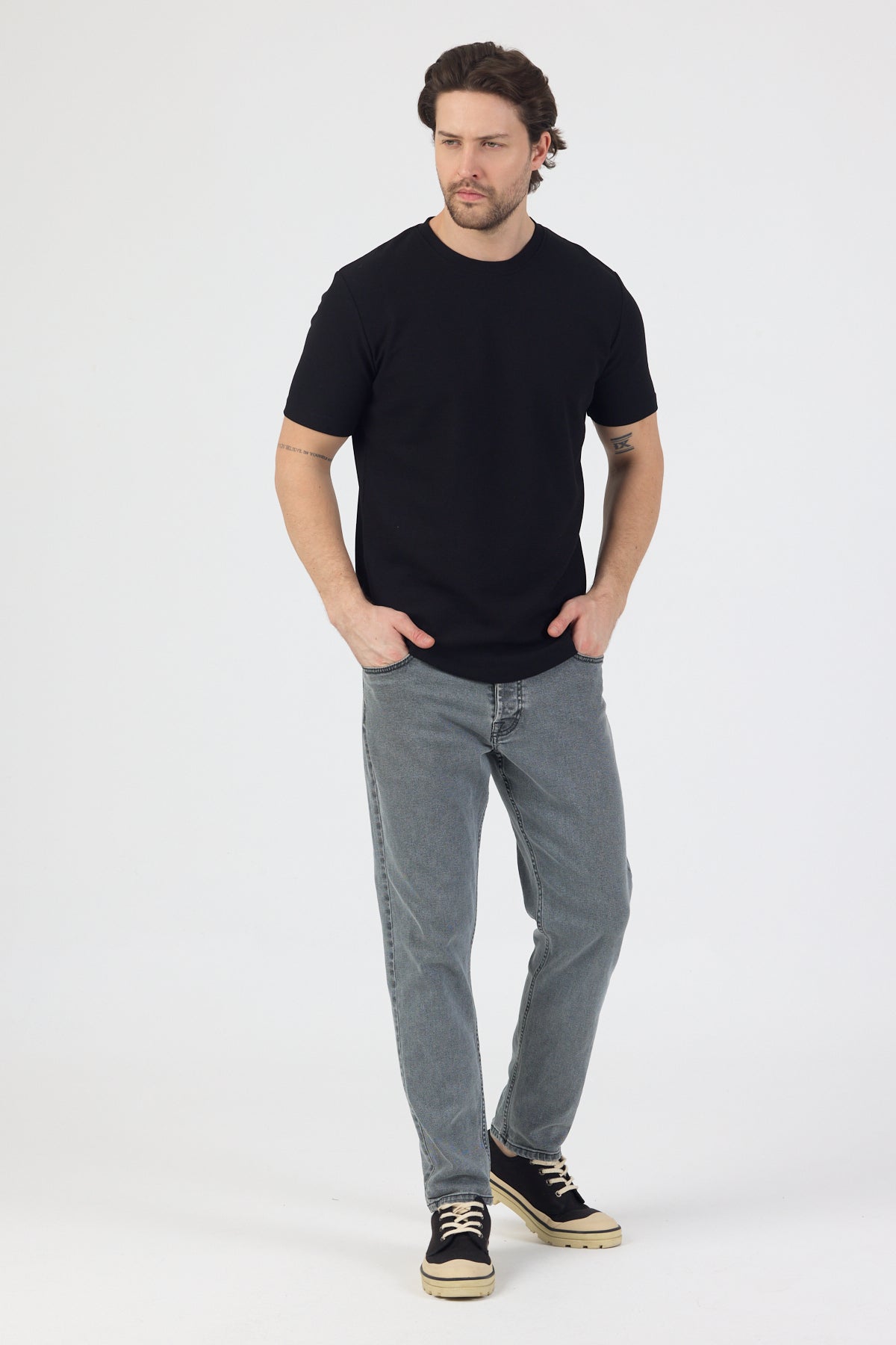 Erkek Pirinç Dokulu Örme Basic Tshirt Siyah