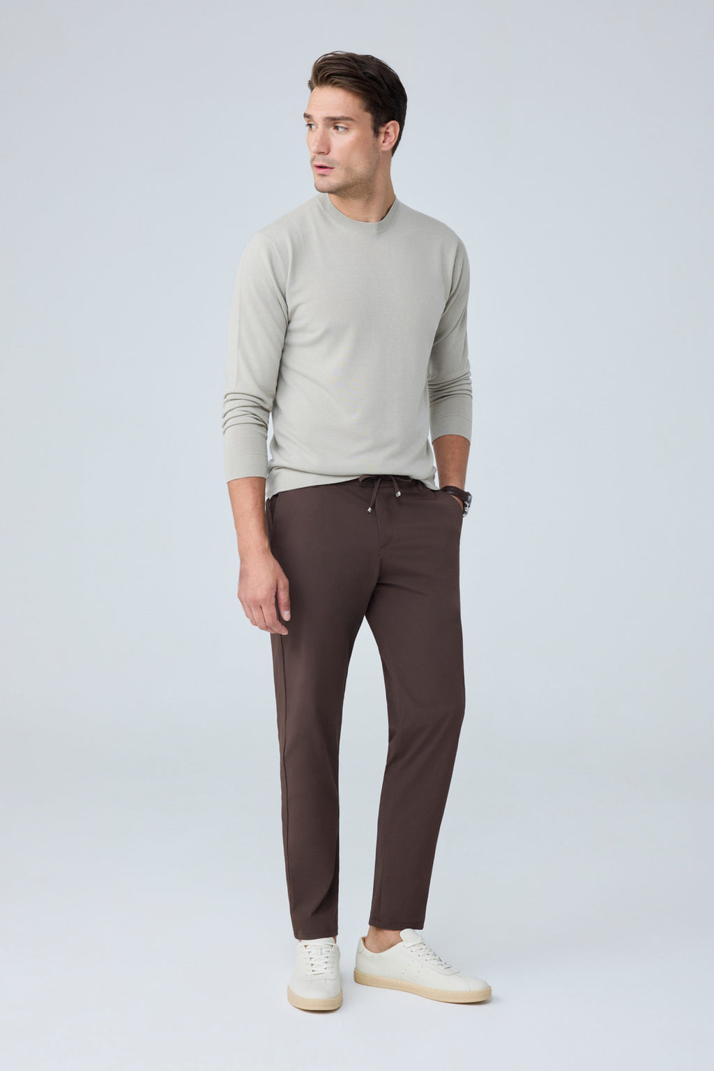 Erkek Premium Poliamid Kumaş Comfort Fit Jogger Kahverengi Pantolon - 252DNGR