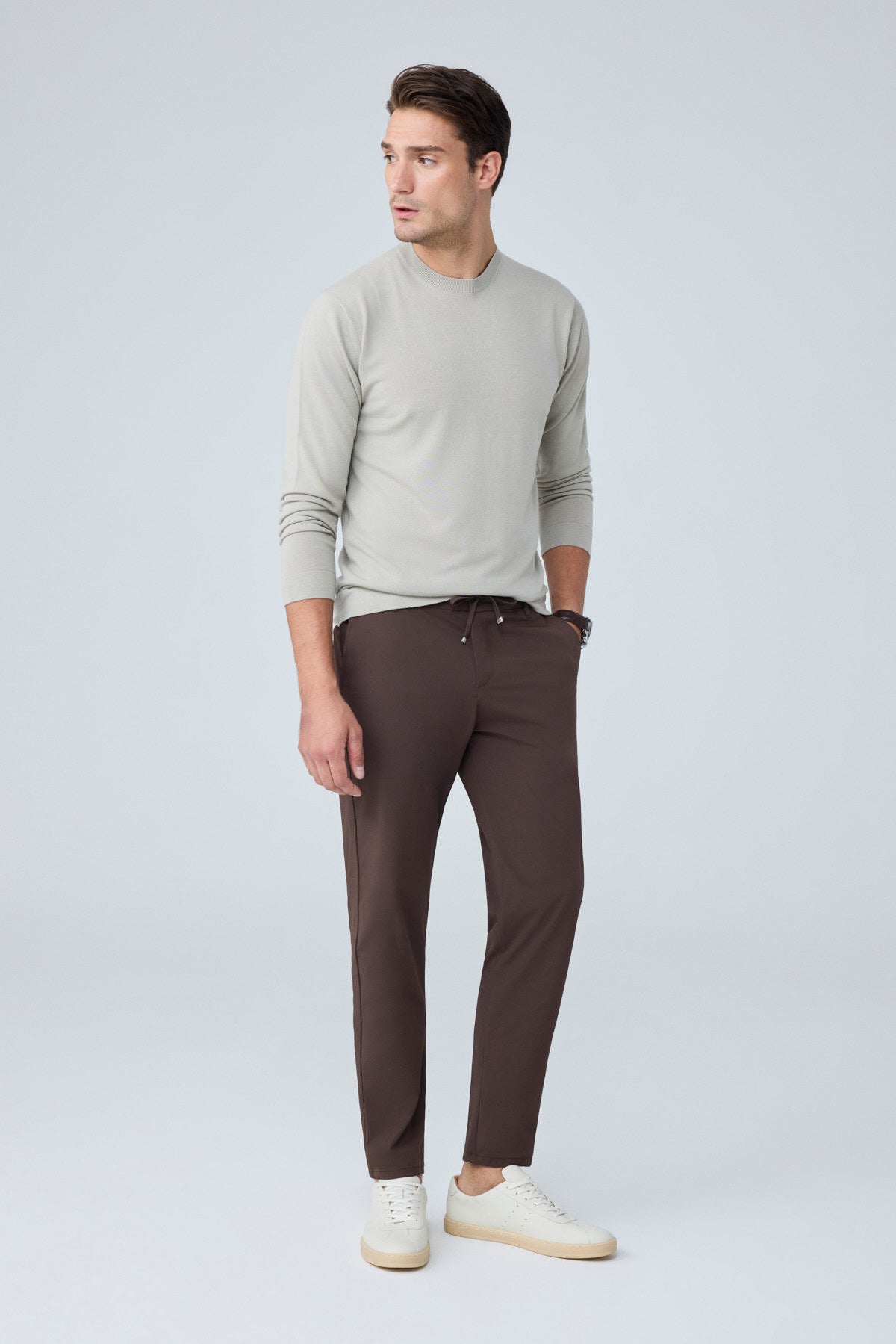 Erkek Premium Poliamid Kumaş Comfort Fit Jogger Kahverengi Pantolon - 252DNGR
