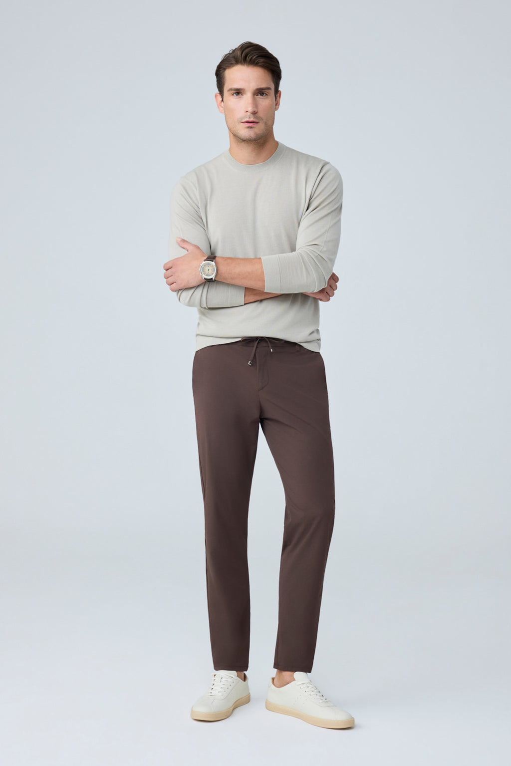 Erkek Premium Poliamid Kumaş Comfort Fit Jogger Kahverengi Pantolon - 252DNGR