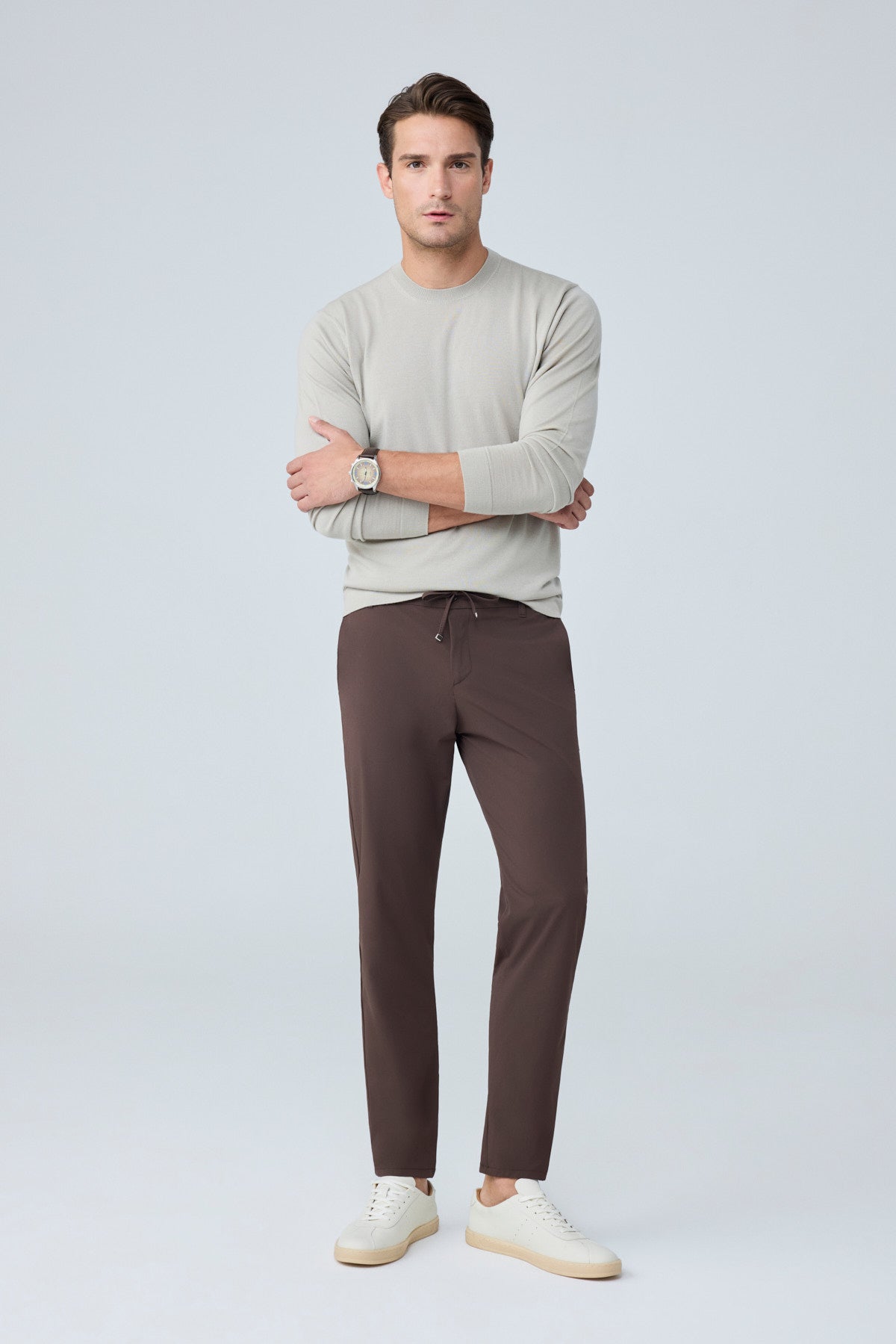 Erkek Premium Poliamid Kumaş Comfort Fit Jogger Kahverengi Pantolon - 252DNGR