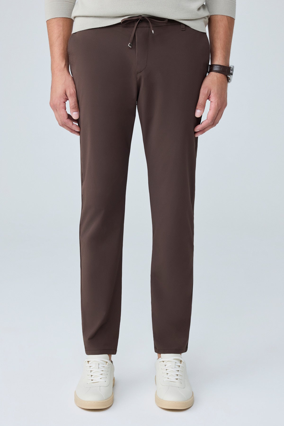Erkek Premium Poliamid Kumaş Comfort Fit Jogger Kahverengi Pantolon - 252DNGR