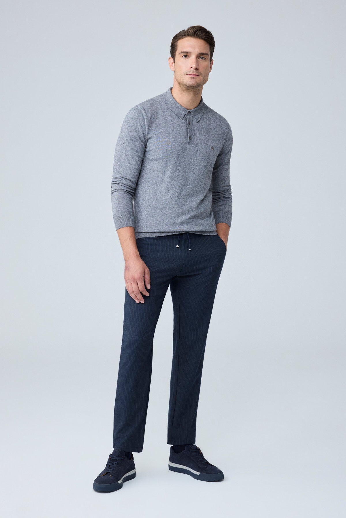 Erkek Comfort Fit Lacivert Çizgili Jogger Pantolon Esnek Kumaş 0247DNGR