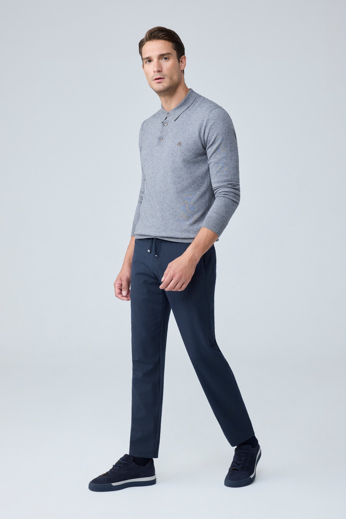 Erkek Comfort Fit Lacivert Çizgili Jogger Pantolon Esnek Kumaş 0247DNGR