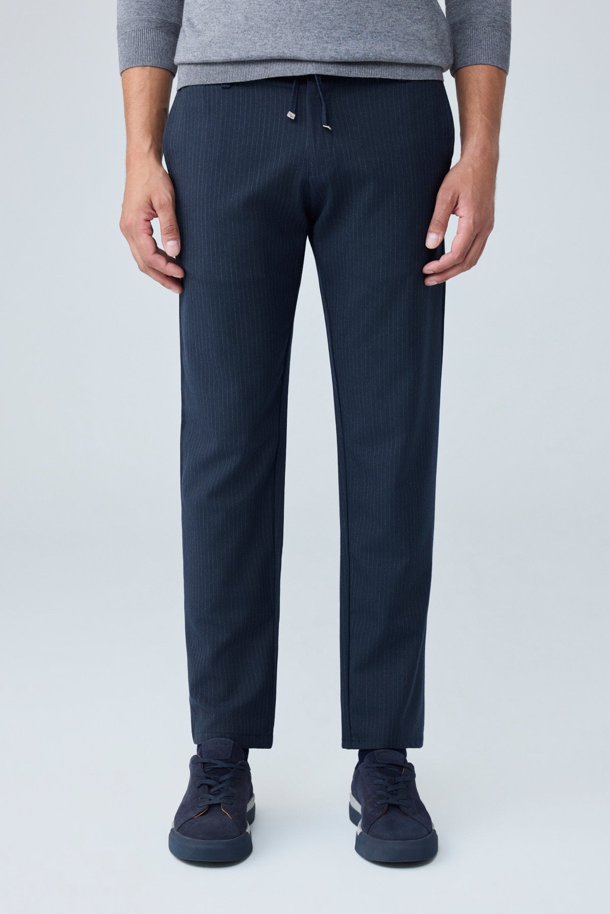 Erkek Comfort Fit Lacivert Çizgili Jogger Pantolon Esnek Kumaş 0247DNGR